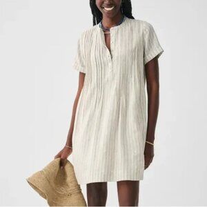 Faherty NWT The Gemina Striped Dress Shirt Style Pullover White Gray Linen XS